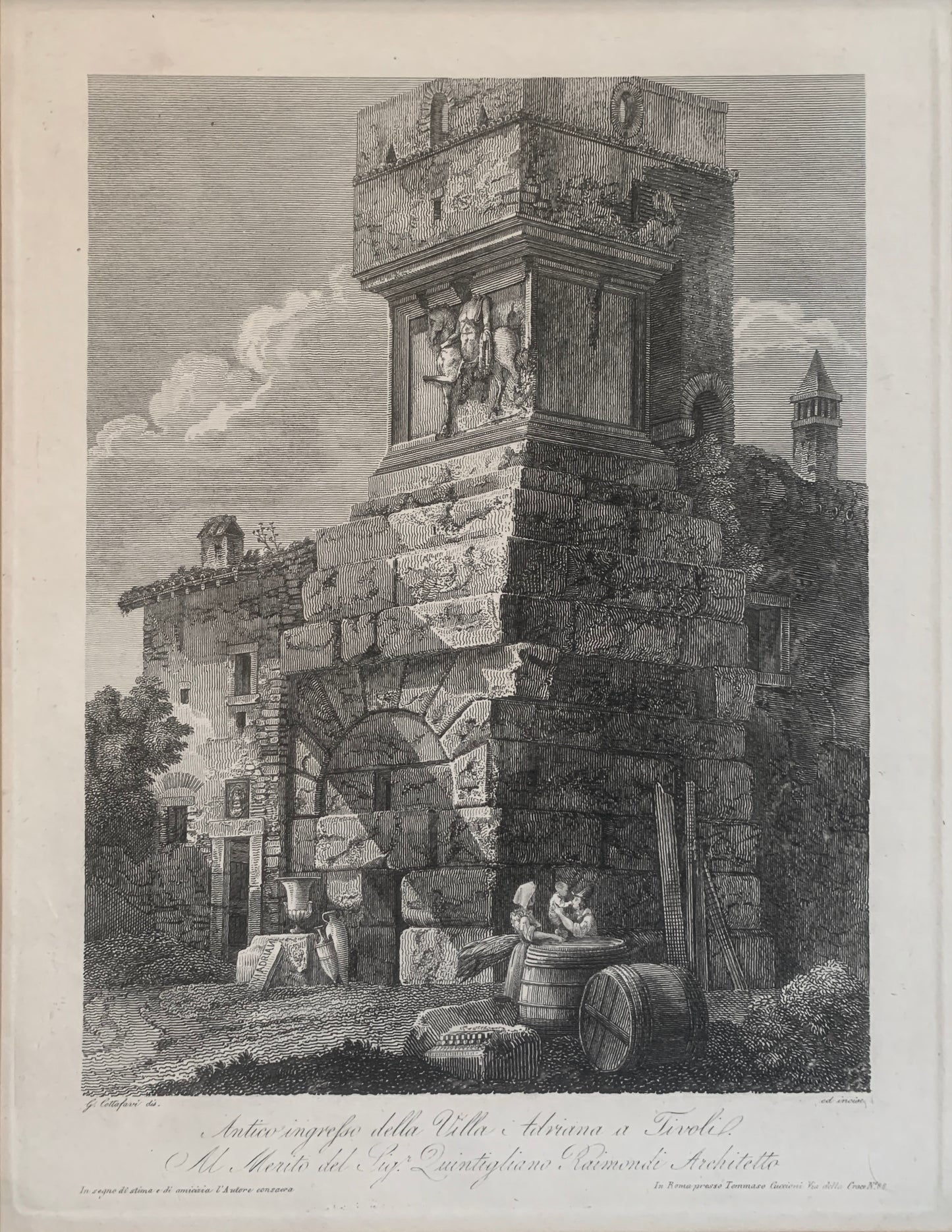Pair of Roman Architectural Etchings by Giovanni Cottafavi
