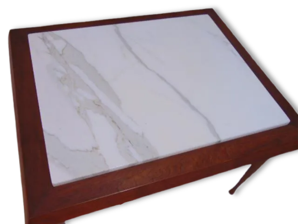 Danish Marble and Teak Side Table