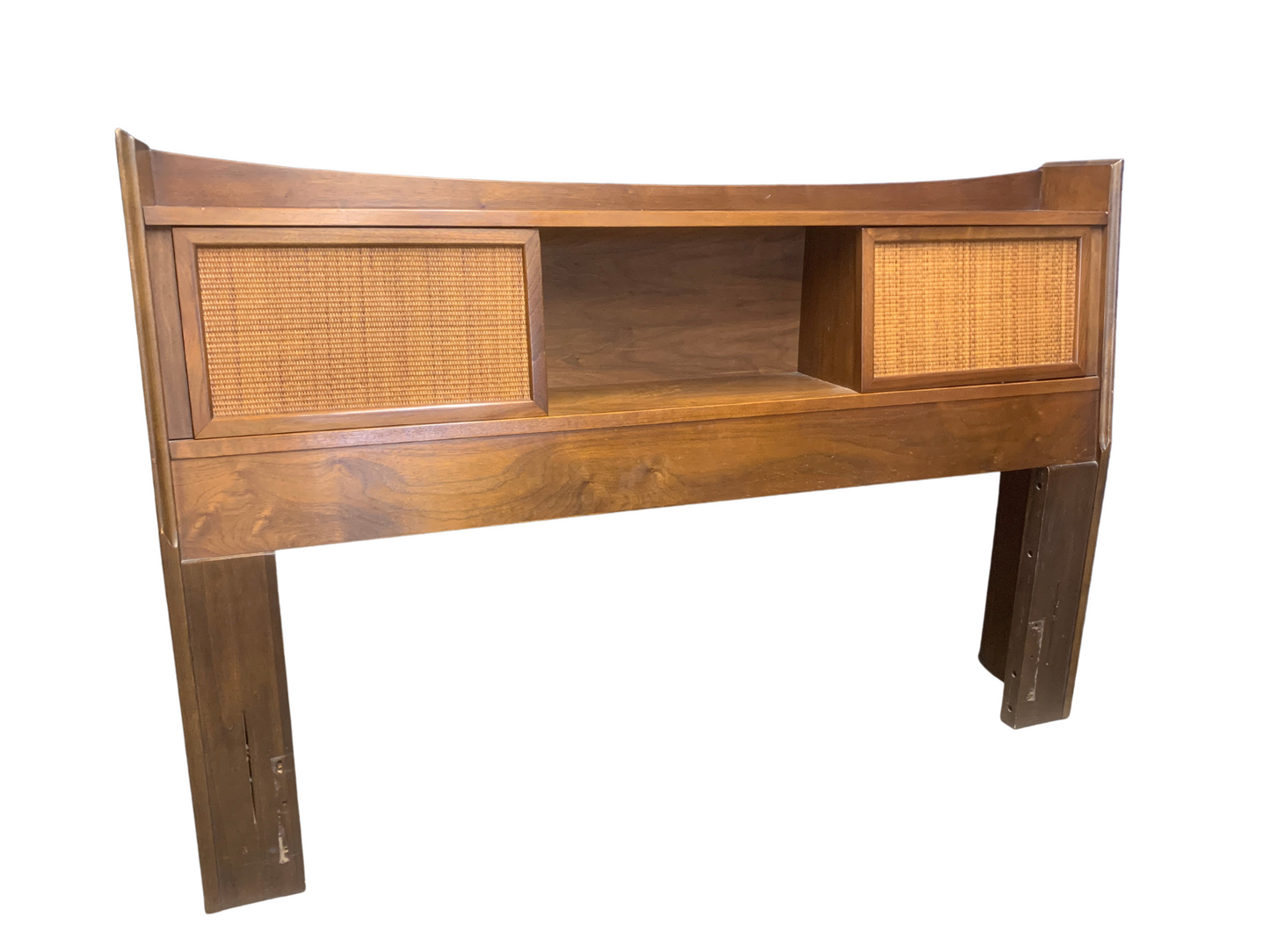 American of Martinsville Walnut Caned Storage Headboard