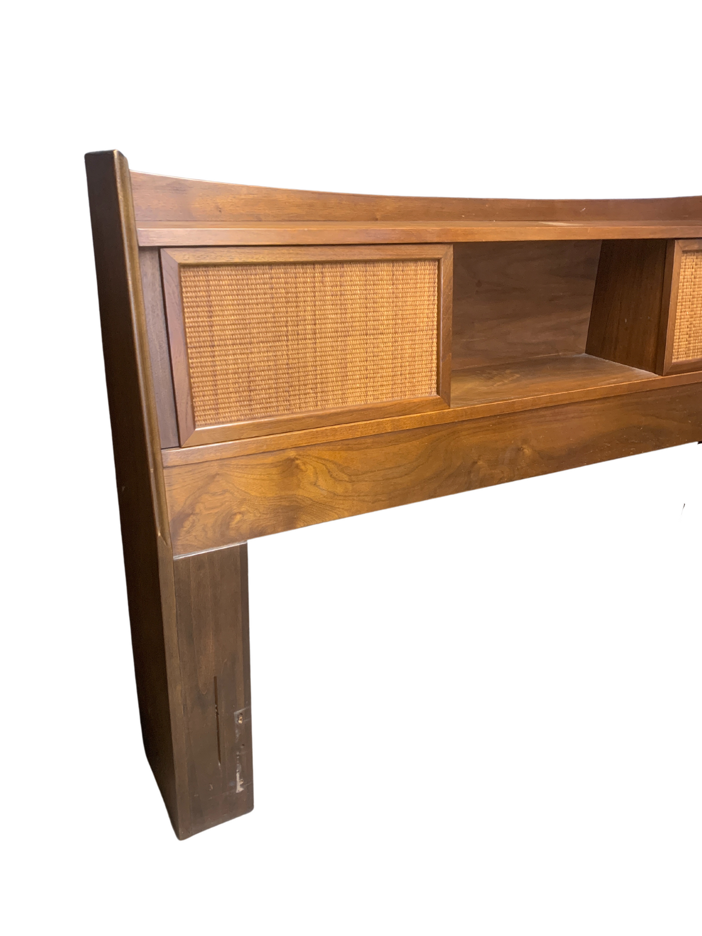 American of Martinsville Walnut Caned Storage Headboard
