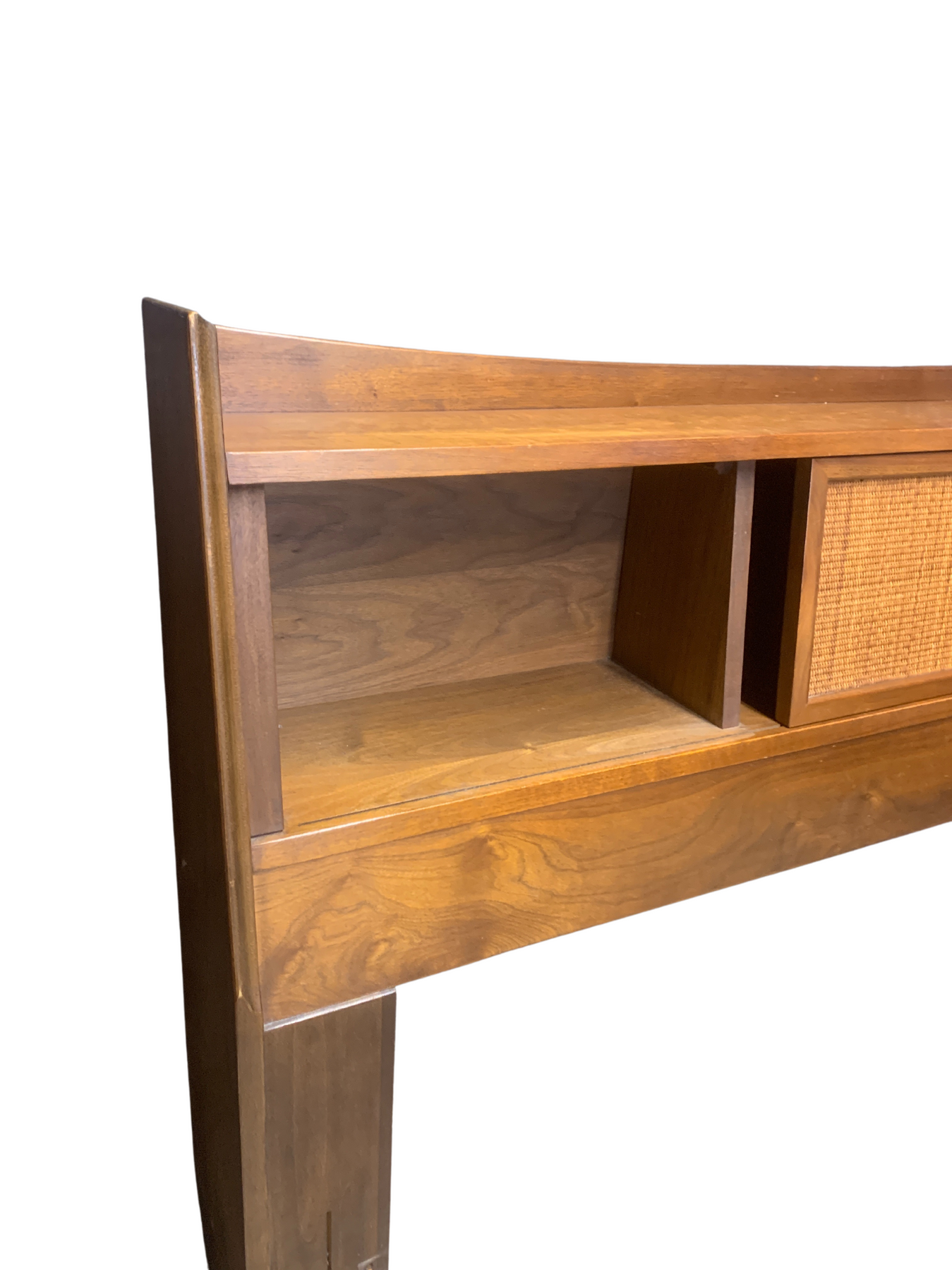 American of Martinsville Walnut Caned Storage Headboard