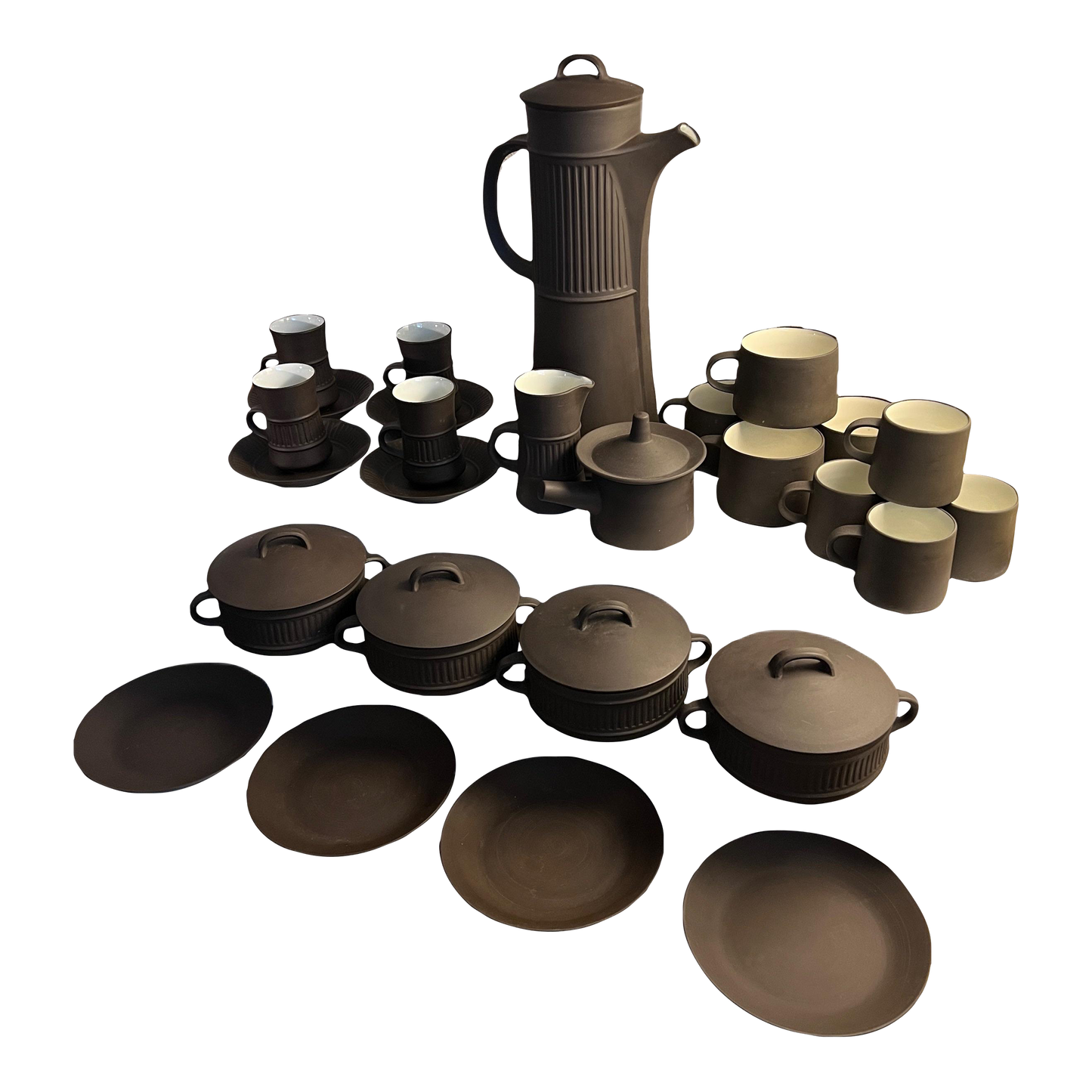 Early Dansk Flamestone ‘Petit Dejeuner’ Mocha, Espresso, Coffee, 27-Piece Breakfast Service for Four